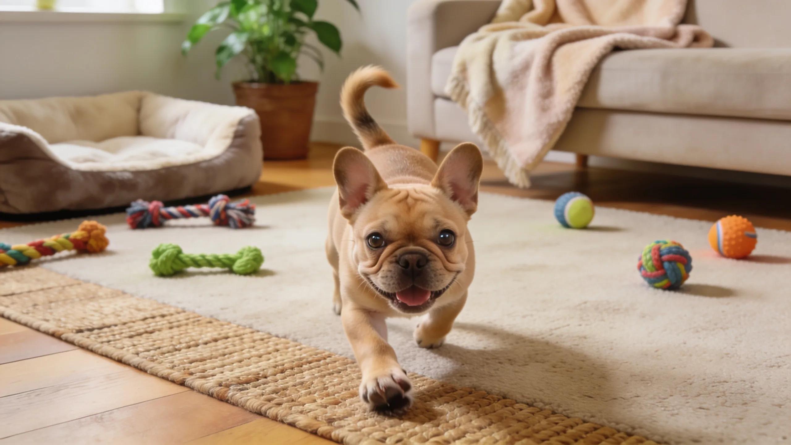 French Bulldog puppy in a warm home setting, emphasizing a safe and welcoming environment