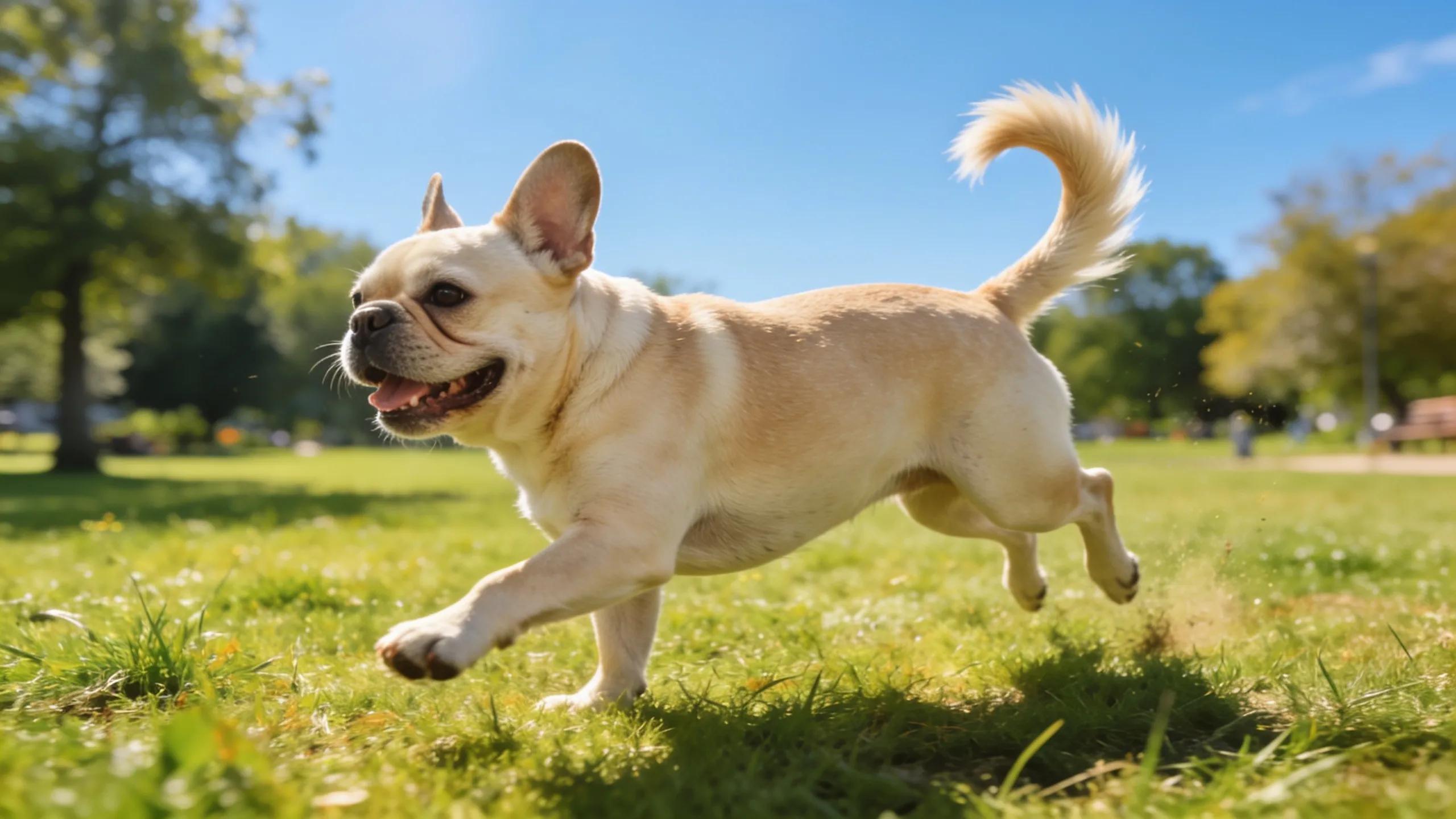 Happy French Bulldog playing in the park, illustrating exercise needs